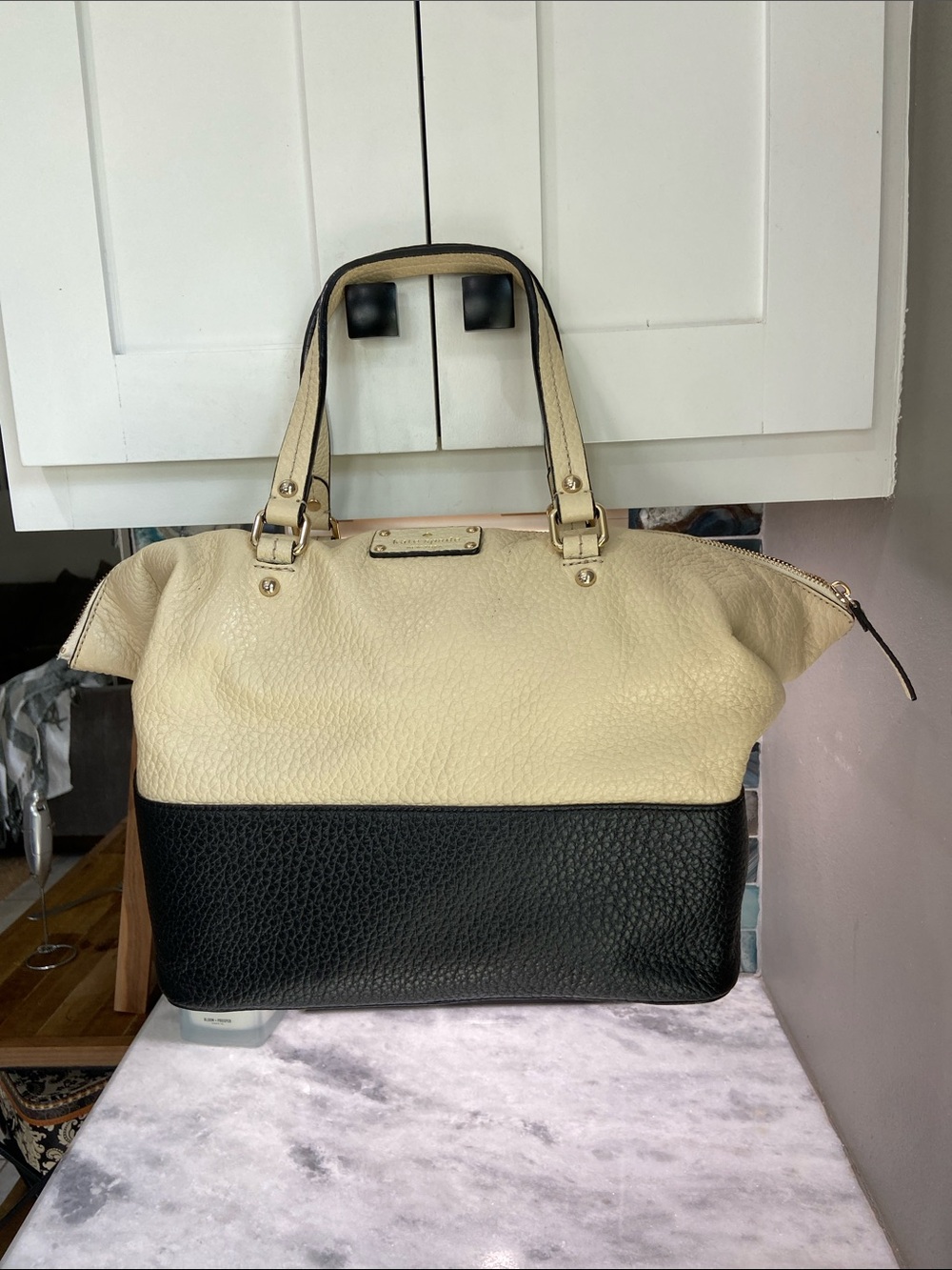 kate spade Cream and Black Two-Tone Leather Tote